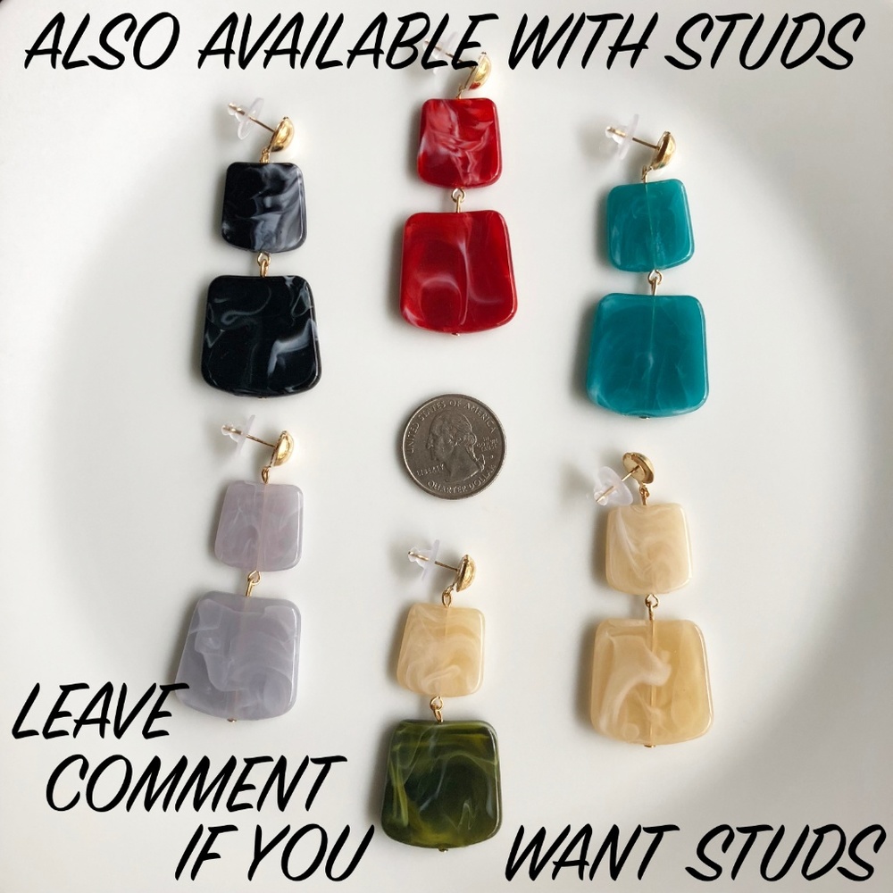 NEW "Temple" Acrylic Square Earrings (yellow) - Picture 7 of 8